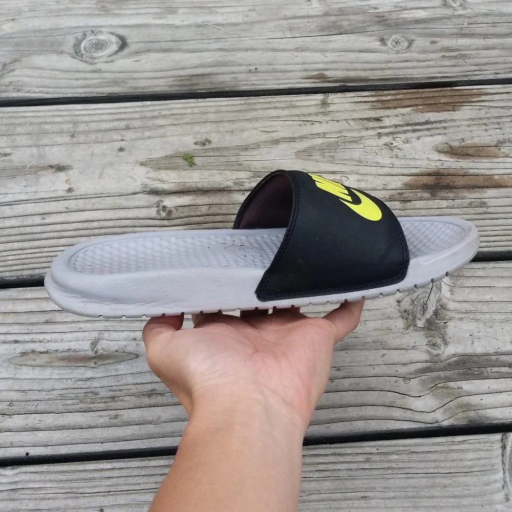 Women Size 9.5 / Size 8 Men Nike Benassi JDI Slides Sandals Wolf Grey Volt